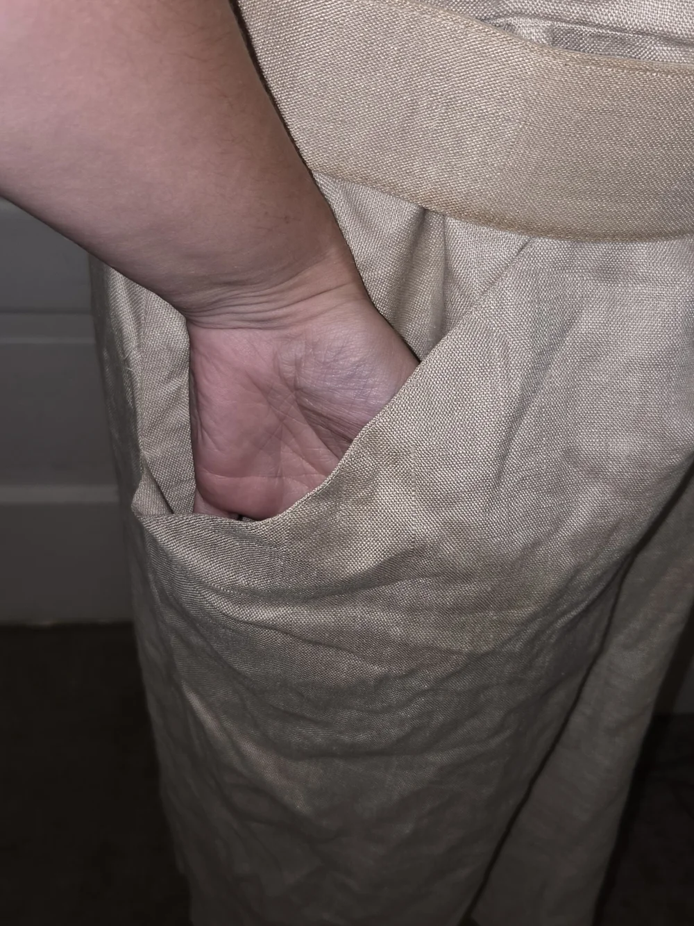 Vintage St. Gillian 100% Linen Wrap Dress Belted Natural Oatmeal Size 8 - Picture 2 of 11